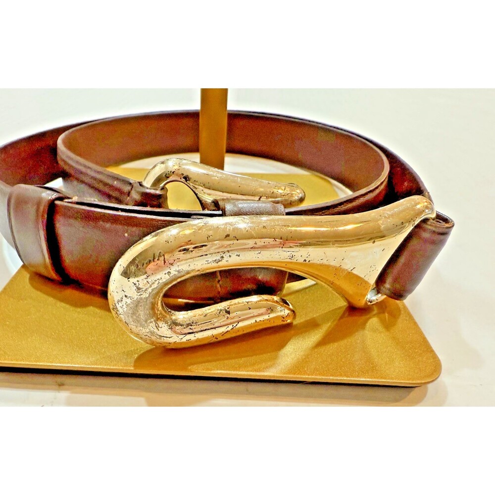 Chico’s Women Brown Leather Belt M/L Adjustable Gold Tone Loop Clasp India